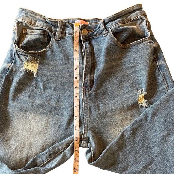 Pink Lily High Waisted Medium Wash Distressed Wide Leg Jeans Size 29 0634W - Picture 10 of 13